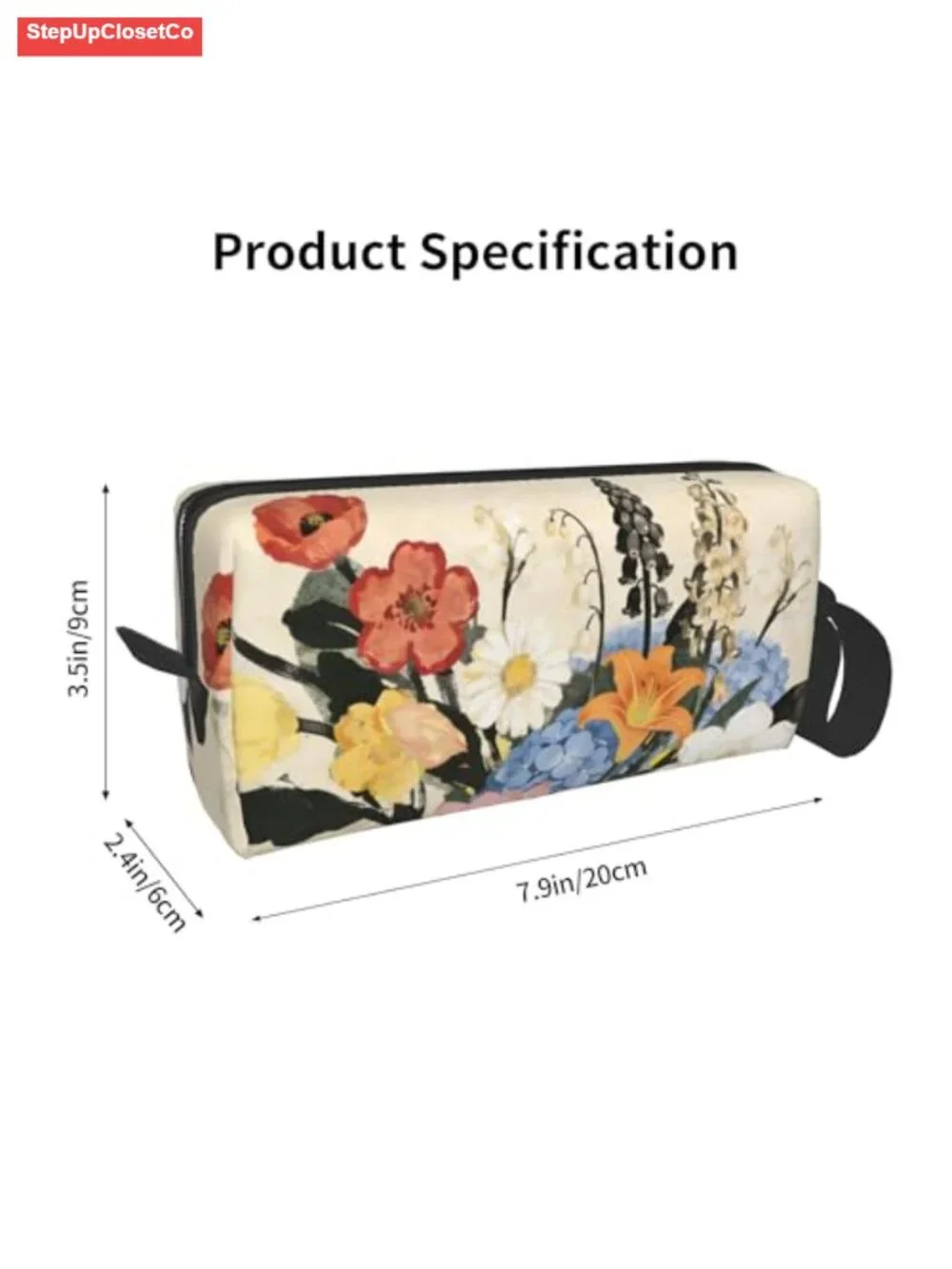 Vintage Botanical Garden Floral Makeup Bag for Women Wrist Strap Durable 600D